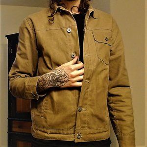 Flint and Tinder Flannel-lined Waxed Trucker Jacket Field Tan size S